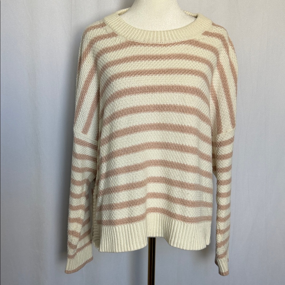 Madewell Striped Cream and Pink Women's Sweater Size L Boxy Oversized Nautical